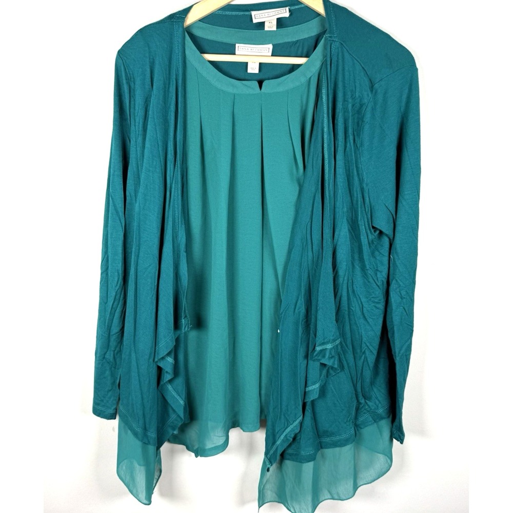 Dana Buchman Teal Blue Green 2 Pc Set Sleeveless Tank Top & Open Cardigan XL